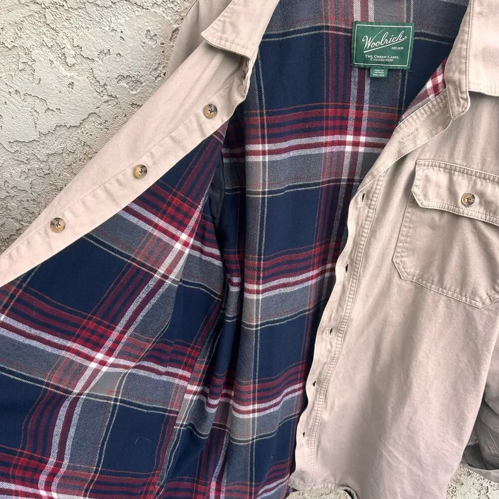 Woolrich Green Label Tan Flannel Lined Shirt Jacket XXL